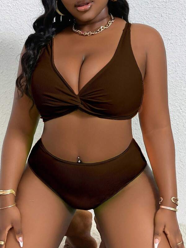 Biquíni Cintura Alta Sustentação Franzido Texturizado Plus Size