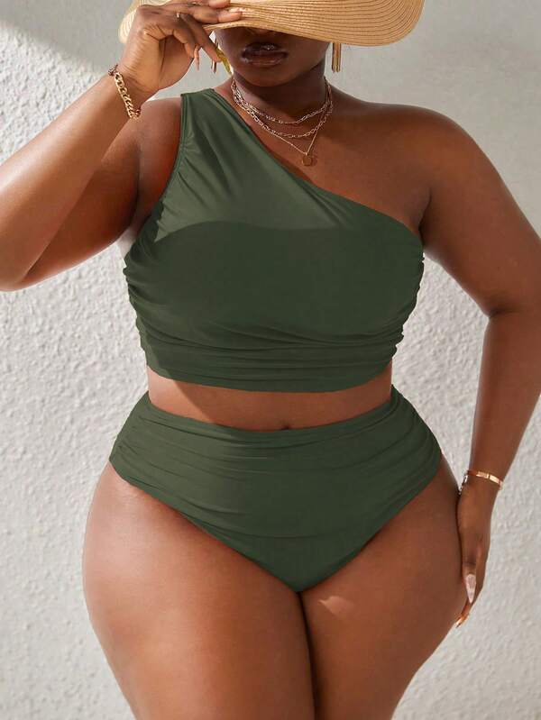 Biquíni Ombro Único Cintura Alta Modelador Plus Size