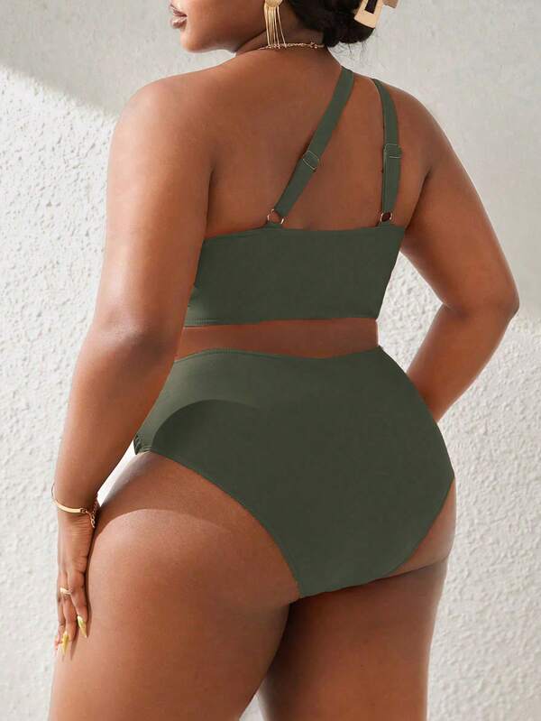 Biquíni Ombro Único Cintura Alta Modelador Plus Size