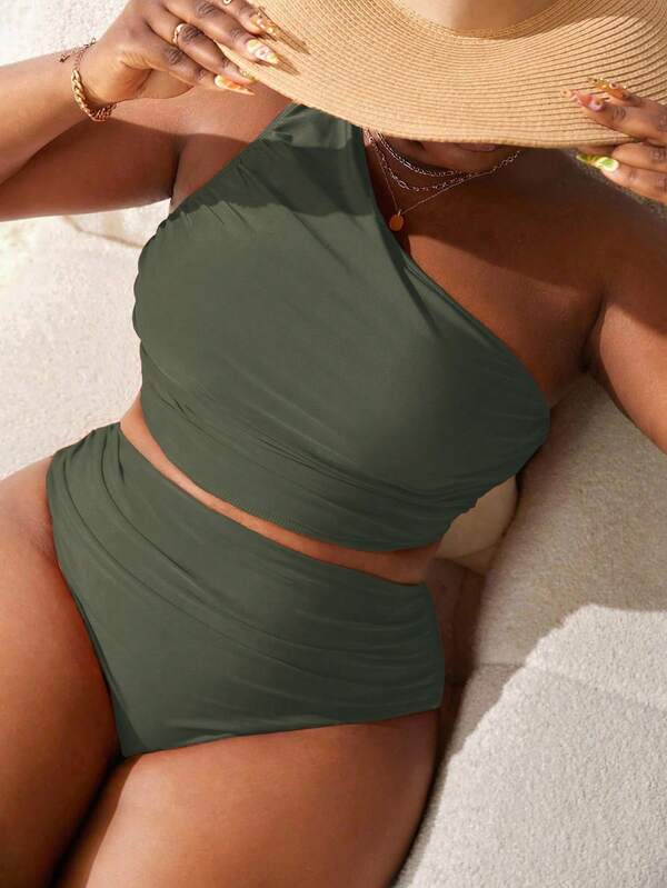 Biquíni Ombro Único Cintura Alta Modelador Plus Size