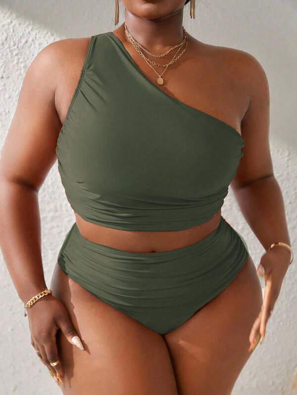 Biquíni Ombro Único Cintura Alta Modelador Plus Size