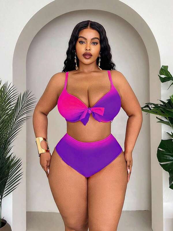 Conjunto Pareô Cintura Alta Estampado Degradê Floral Plus Size