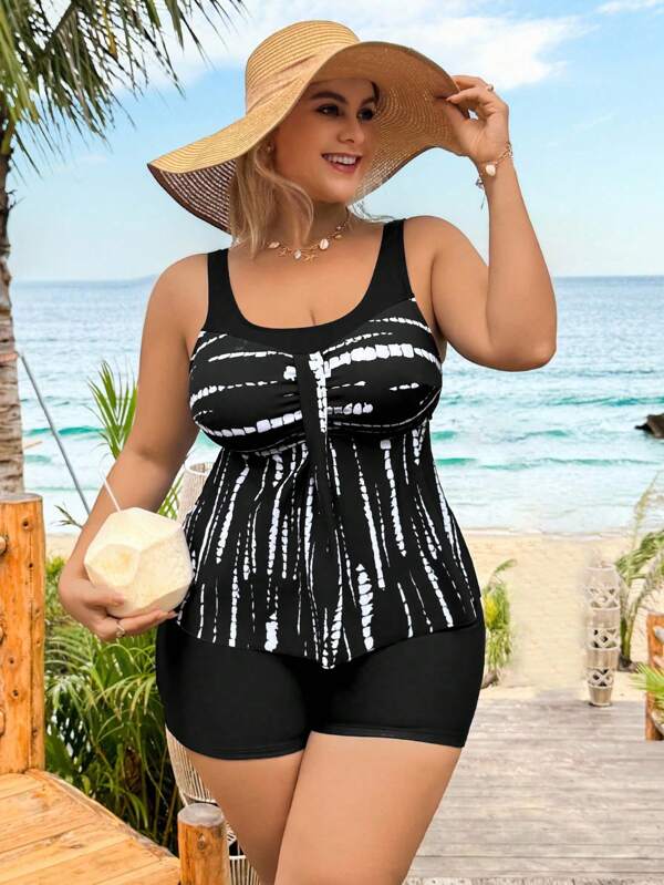 Tankini Decote Redondo Alças Largas Alongado Plus Size
