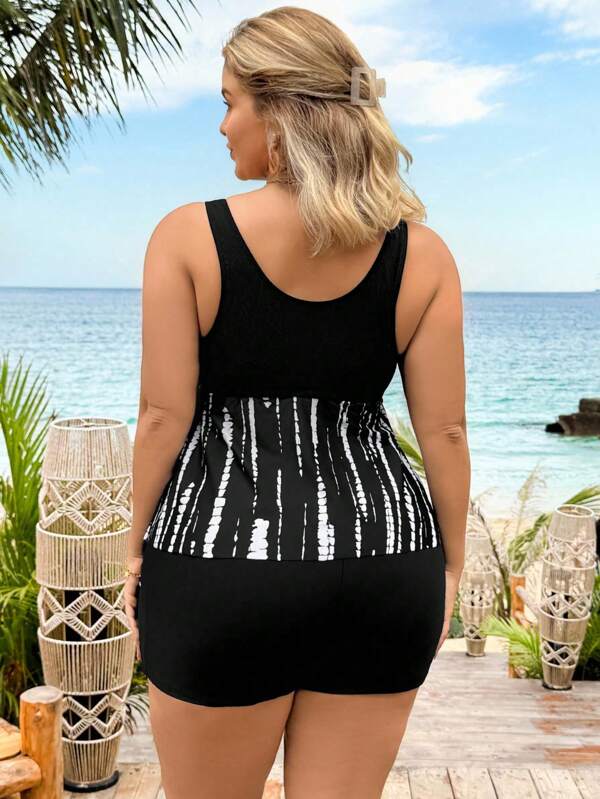 Tankini Decote Redondo Alças Largas Alongado Plus Size