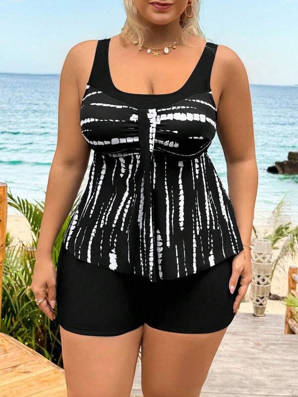 Tankini Decote Redondo Alças Largas Alongado Plus Size