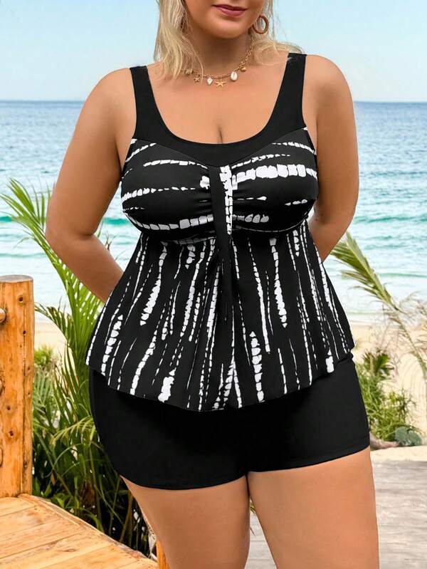 Tankini Decote Redondo Alças Largas Alongado Plus Size