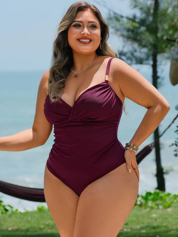 Maiô Transpassado Franzido Modelador Com Aviamento Plus Size