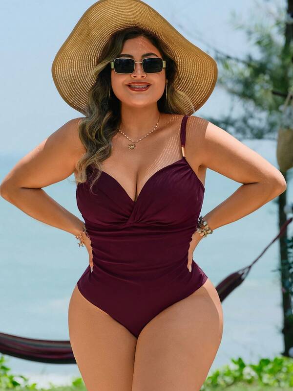 Maiô Transpassado Franzido Modelador Com Aviamento Plus Size