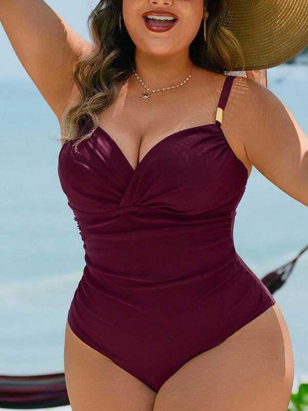 Maiô Transpassado Franzido Modelador Com Aviamento Plus Size