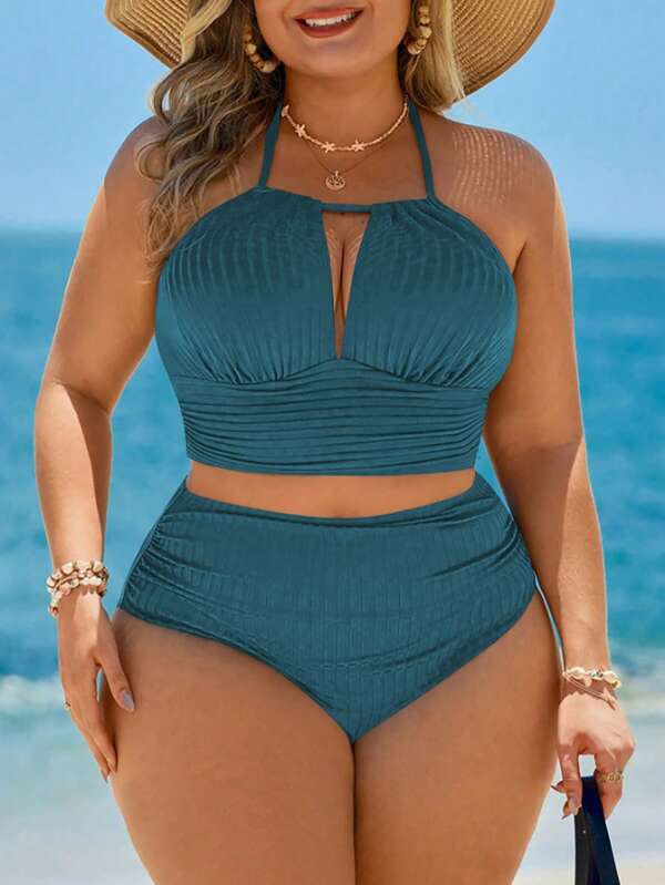 Biquíni Frente Única Cintura Alta Recorte Texturizado Plus Size
