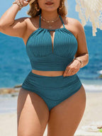 Biquíni Frente Única Cintura Alta Recorte Texturizado Plus Size