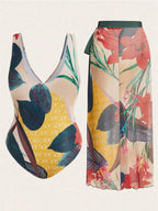 Conjunto Transpassado Estampado Com Pareô Plus Size