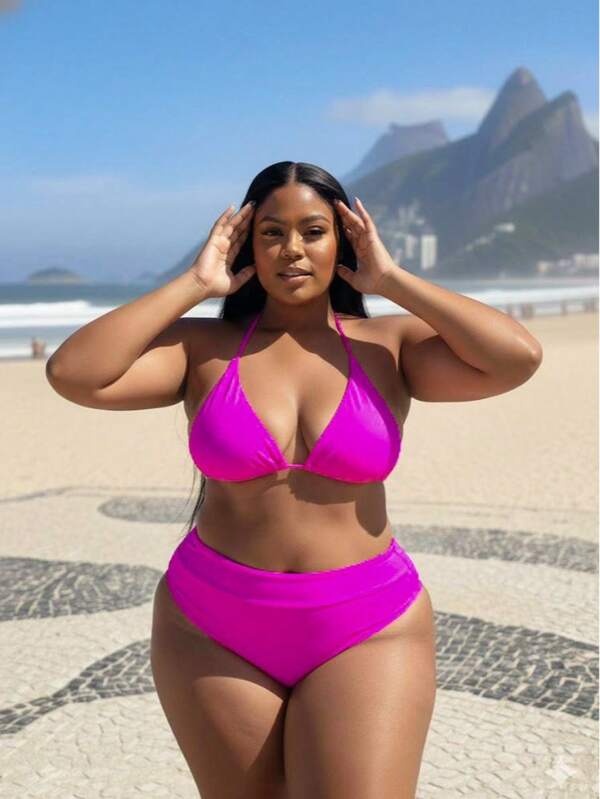 Biquíni Cortininha Cintura Alta Alta Cobertura Plus Size