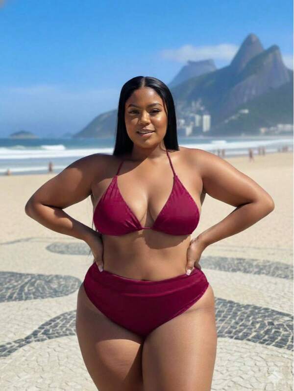 Biquíni Cortininha Cintura Alta Alta Cobertura Plus Size