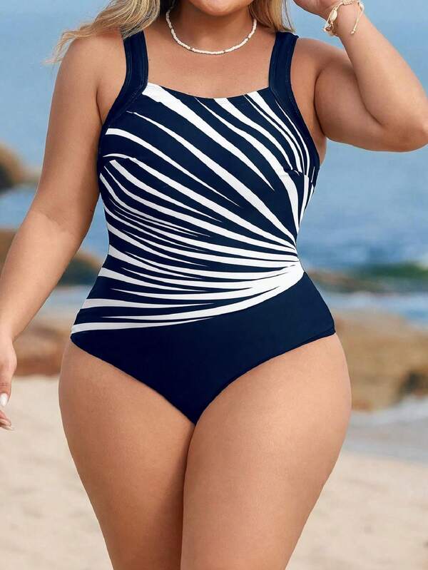 Maiô Regata Modelador Estampado Assimétrico Plus Size