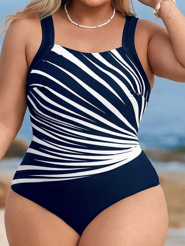 Maiô Regata Modelador Estampado Assimétrico Plus Size