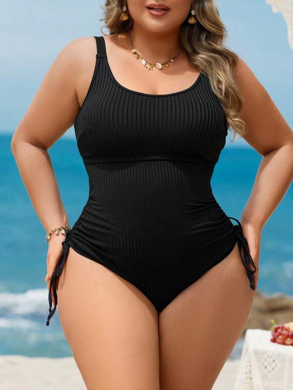 Maiô Regata Texturizado Com Amarração Lateral Plus Size