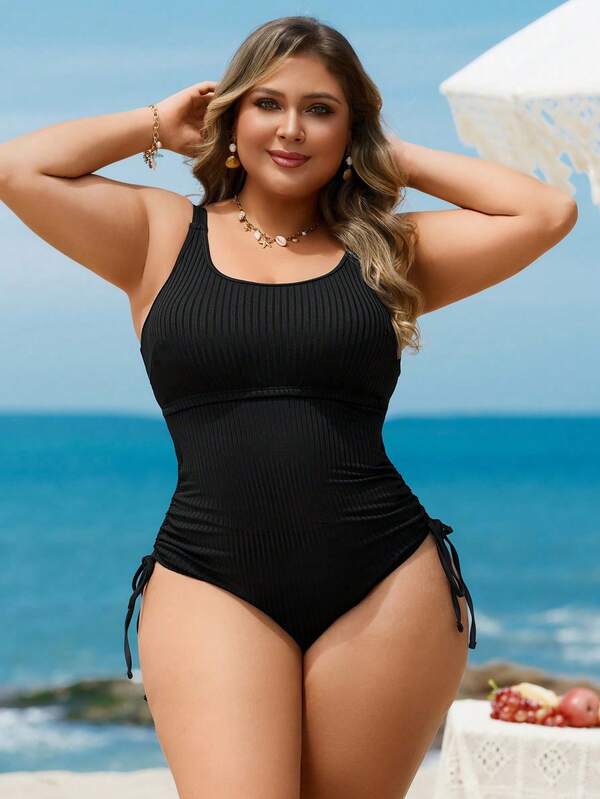 Maiô Regata Texturizado Com Amarração Lateral Plus Size