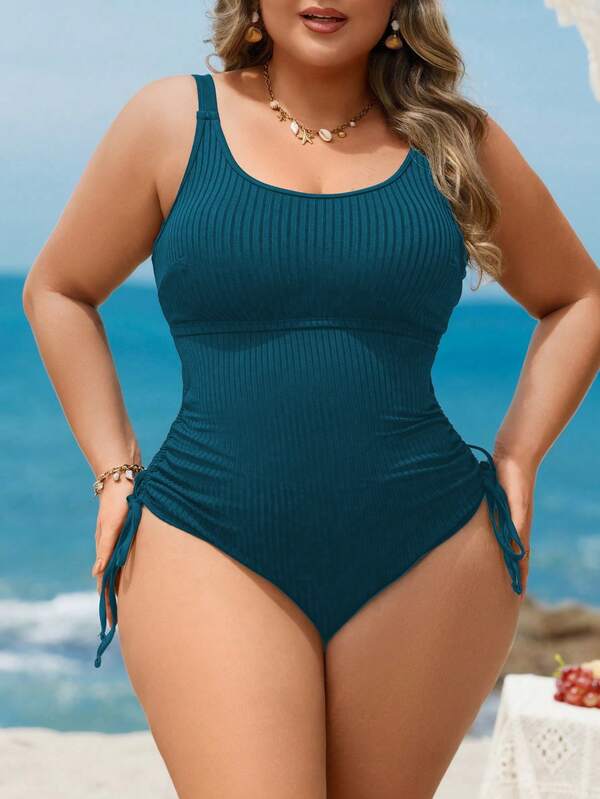 Maiô Regata Texturizado Com Amarração Lateral Plus Size