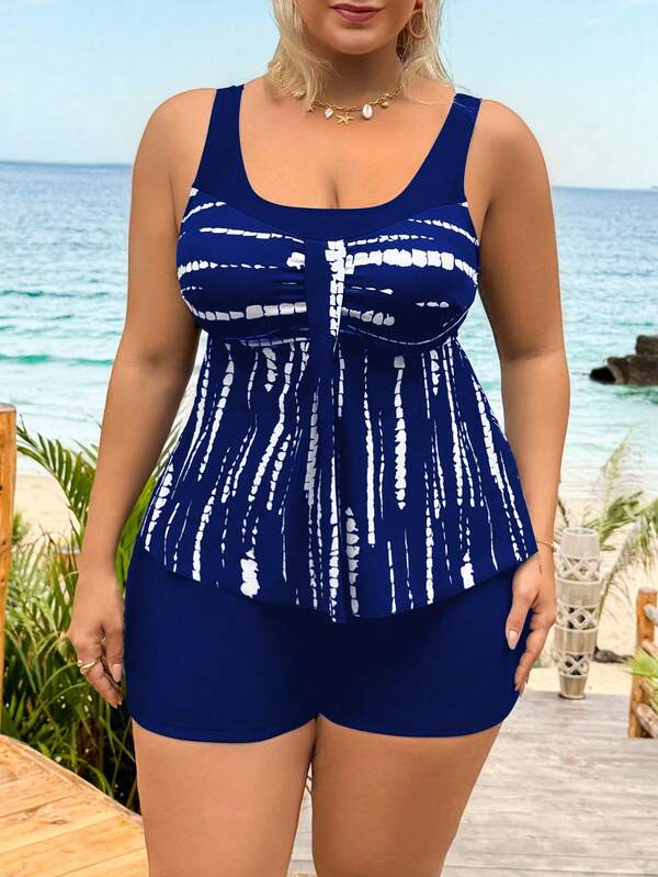 Tankini Decote Redondo Alças Largas Alongado Plus Size