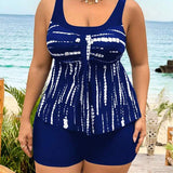 Tankini Decote Redondo Alças Largas Alongado Plus Size