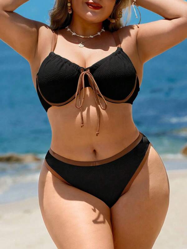 Biquíni Meia Taça Com Amarração Frontal Canelado Plus Size