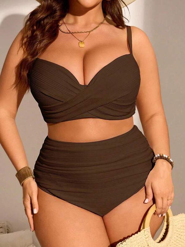 Biquíni Cintura Alta Drapeado Plus Size