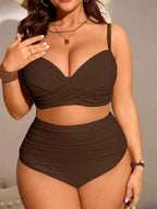 Biquíni Cintura Alta Drapeado Plus Size