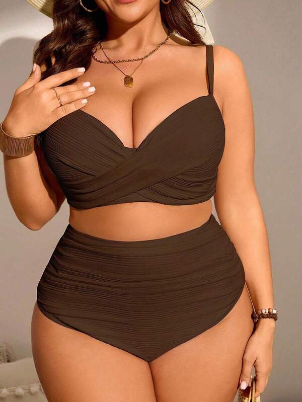 Biquíni Cintura Alta Drapeado Plus Size