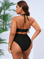 Biquíni Frente Única Cintura Alta Drapeado Canelado Plus Size