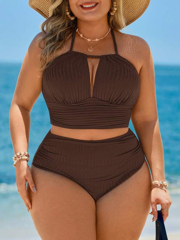 Biquíni Frente Única Cintura Alta Recorte Texturizado Plus Size