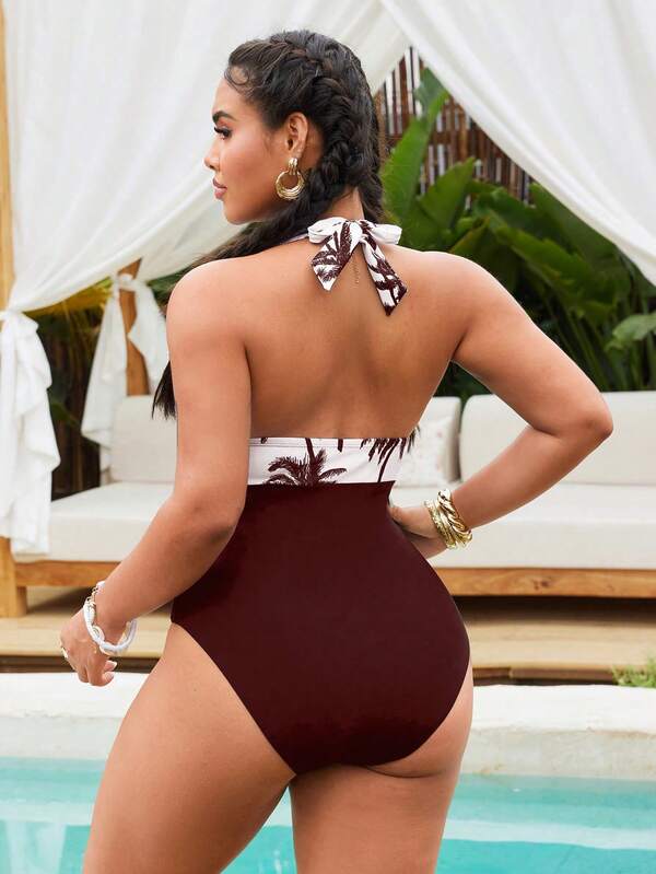 Maiô Frente Única Estampado Tropical Modelador Plus Size