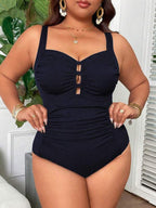 Maiô Regata Franzido Com Recortes Modelador Plus Size