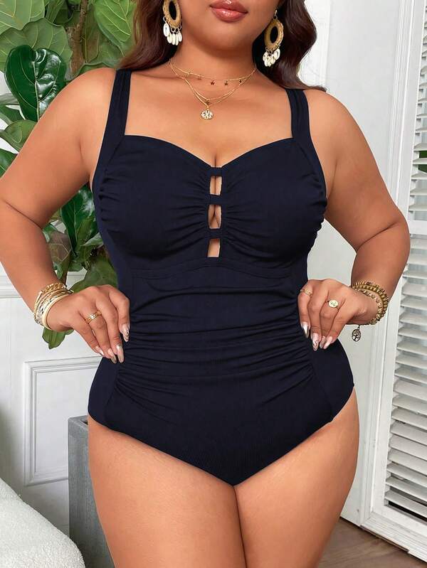 Maiô Regata Franzido Com Recortes Modelador Plus Size