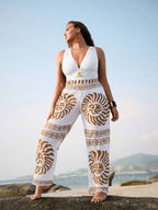 Conjunto Maiô Decote V Com Aviamento E Calça Plus Size