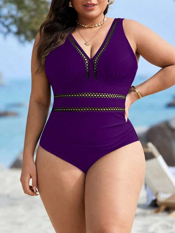 Maiô Decote V Transparência Modelador Clássico Plus Size