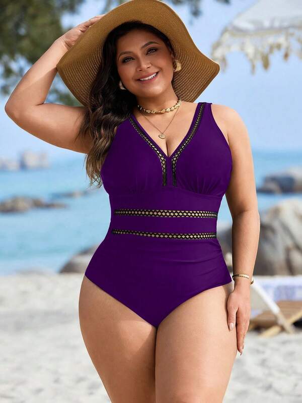 Maiô Decote V Transparência Modelador Clássico Plus Size