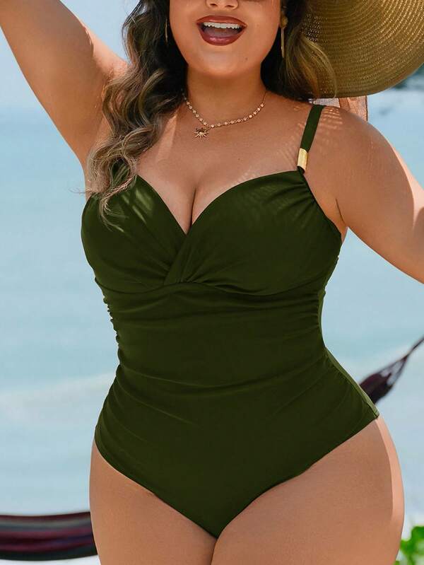 Maiô Transpassado Franzido Modelador Com Aviamento Plus Size