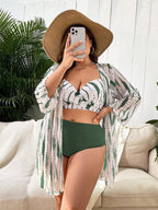 Conjunto Cintura Alta Estampado Tropical Com Saída Plus Size