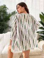 Conjunto Cintura Alta Estampado Tropical Com Saída Plus Size
