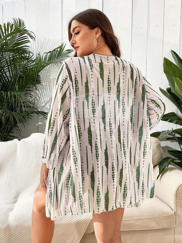 Conjunto Cintura Alta Estampado Tropical Com Saída Plus Size
