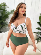 Conjunto Cintura Alta Estampado Tropical Com Saída Plus Size