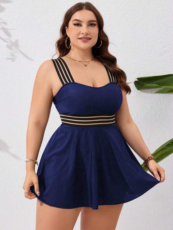 Maiô Regata Com Saia Transparência Modelador Plus Size