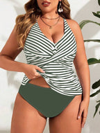 Tankini Decote V Transpassado Drapeado Alongado Plus Size