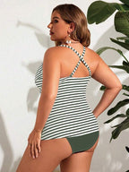 Tankini Decote V Transpassado Drapeado Alongado Plus Size