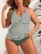 Tankini Decote V Transpassado Drapeado Alongado Plus Size