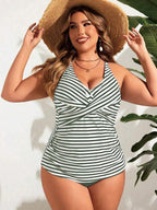 Tankini Decote V Transpassado Drapeado Alongado Plus Size