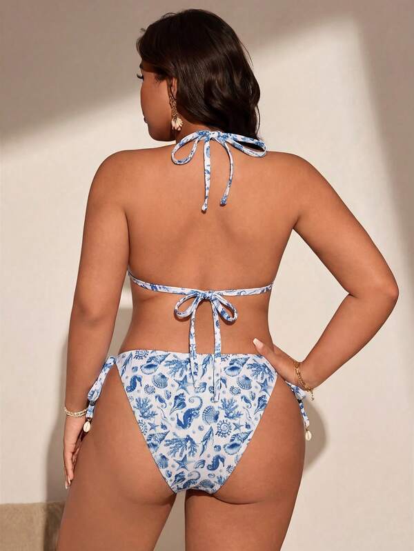 Biquíni Cortininha Com Amarração Estampado Plus Size