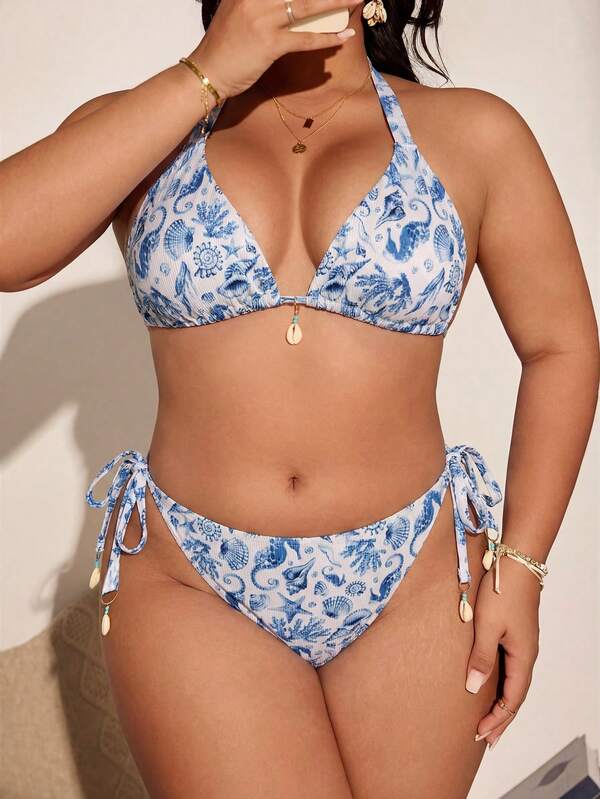 Biquíni Cortininha Com Amarração Estampado Plus Size