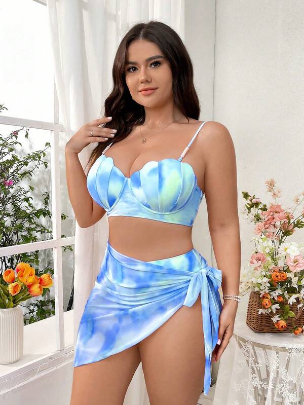 Conjunto Meia Taça Cintura Alta Com Pareô Degradê Plus Size